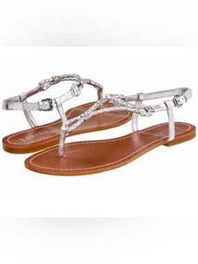 ✨👡 Lauren Ralph Lauren Alexa Braided Flat Sandals – Metallic Silver – Size 9.5B